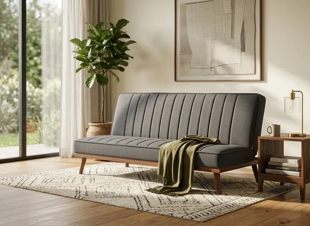 Vernox Sofa cum Bed (Oxford Blue, Velvet)